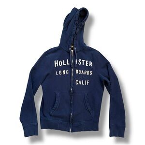 Hollister Thrashed Y2K Spellout Full Zip Navy Blue Men’s Hoodie Size Large